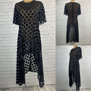 ZARA Women Sheer Black Swiss Dot High Lo Dress